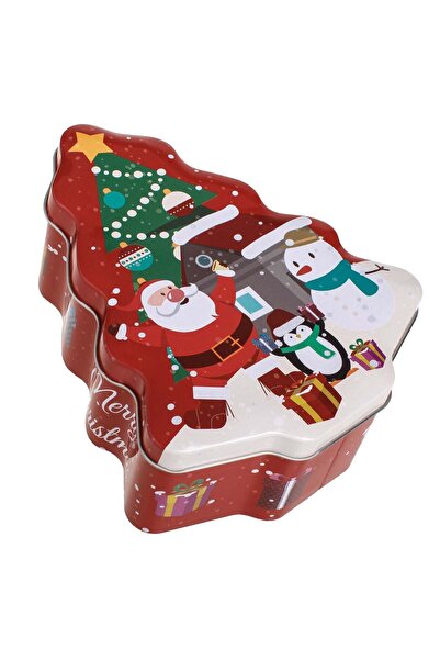 OEM Κόκκινο Μεταλλικό Κουτί σε Σχήμα Χριστουγεννιάτικου Δέντρου με Φιγούρες γ...