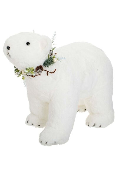 OEM Figurina Decorativa de Craciun Urs Polar din Spuma cu Coronita Verde 47cm