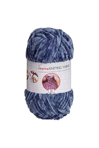 OEM Fir de Tricotat Albastru cu Fir Argintiu 50g