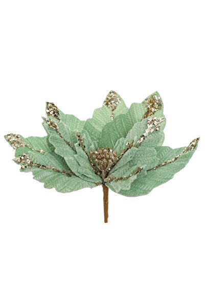 OEM Floare Decorativa de Craciun Catifelata Verde Menta cu Glitter Sampaniu P...