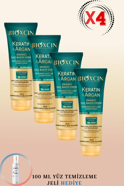 Bioxcin Keratin Argan Onarıcı Saç Bakım Kremi 250 ml 4 ADET + 100ml Yüz Yıkam...