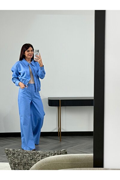 RAMONA BADESCU EXCLUSIVE Women's casual cotton suit - blue, modern cut