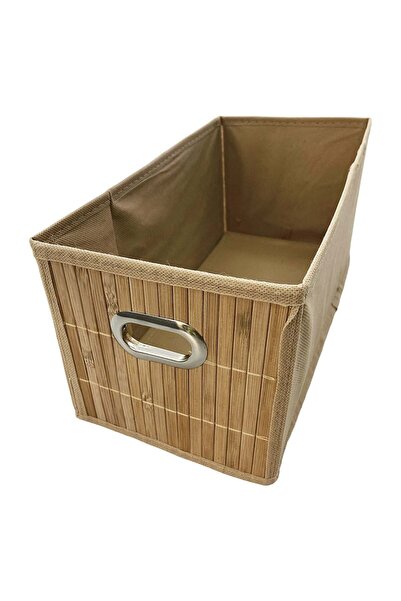 OEM Natural Color Bamboo Foldable Storage Box & Metal Handles 31x15x15cm