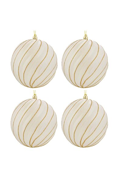 OEM Set Globuri de Craciun Albe Irizate cu Model Ondulat & Glitter Ø12cm - 4buc