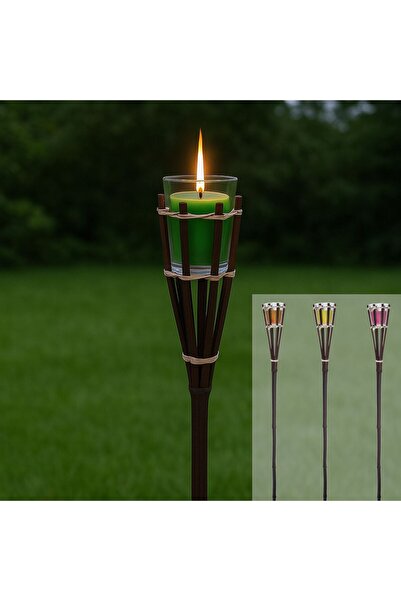 OEM Bamboo Torch with Glass Cup with Citronella Candle in 4 Different Colors ...