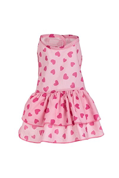 OEM Ροζ φόρεμα με φούξια σχέδιο καρδιές για μεσαίους-μεγάλους σκύλους