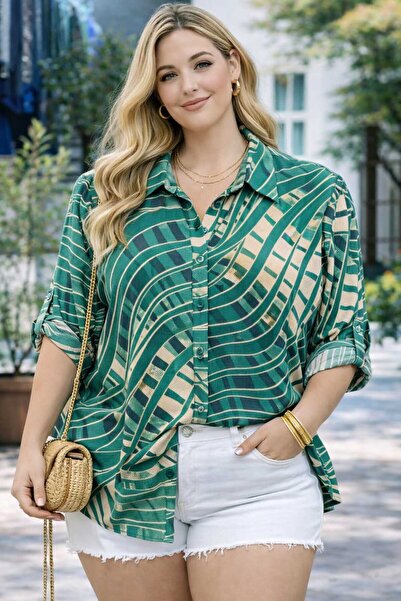 tuana zebra desen viskon büyük beden gömlek