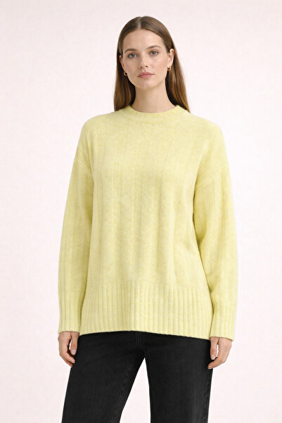 Kirazgym Striped Detail Half Turtleneck Soft Knit Sweater - Yellow