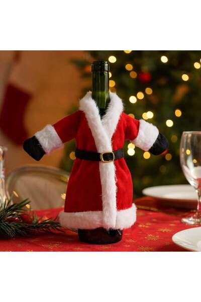 OEM Χριστουγεννιάτικη Στολή Άγιου Βασίλη με Κάλυμμα Μπουκάλι Κρασιού και Κόκκ...