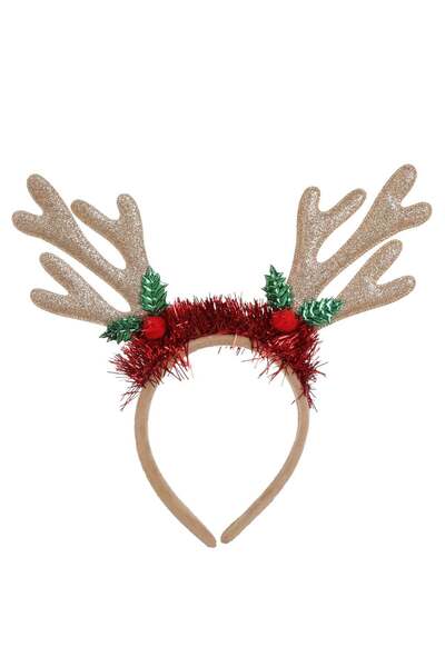 OEM Coronita de Craciun cu Coarne de Ren Vasc Pomusoare Beteala Rosii & Glitt...