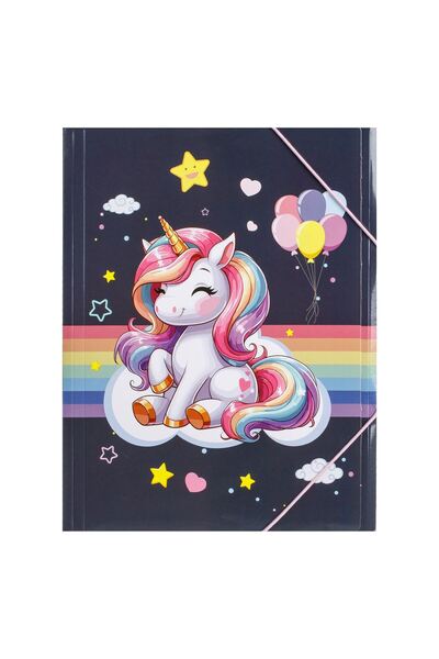 OEM Cardboard Folder with Elastic & Fancy Unicorn Pattern 24x32cm