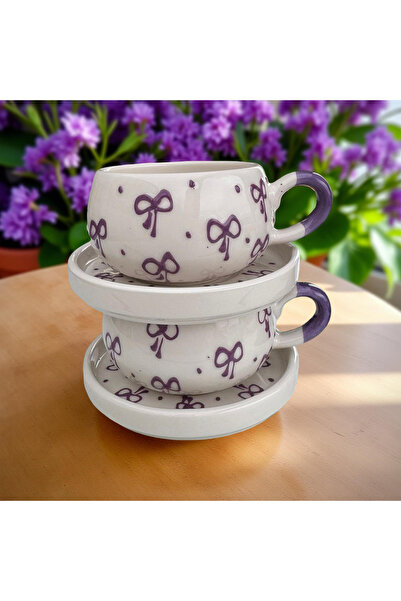 Çiporcal طقم أكواب بيرين بفيونكة أرجوانية مكون من قطعتين