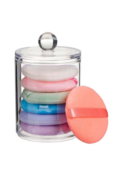 OEM Round Powder Puffs of Various Colors in Container Ø6cm - 7pcs