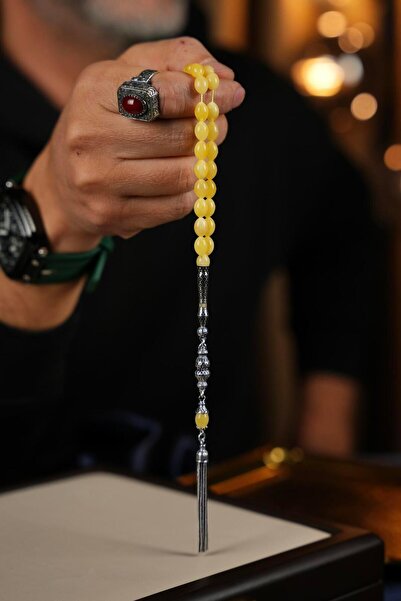 dergah tesbih Wrist-Length Nakkaş İmame Silver Design Drop Amber Prayer Beads...
