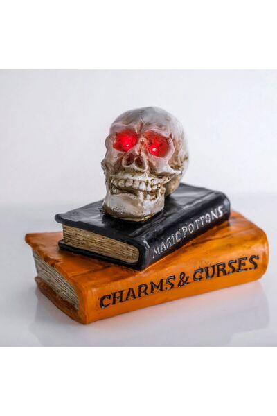 OEM Decoratiune de Halloween Craniu cu Carti din Polyresin & Lumina 19x15x15cm