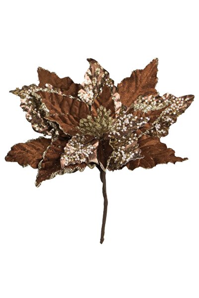 OEM Floare Decorativa de Craciun Bronz Catifelata cu Glitter Sampaniu 31cm