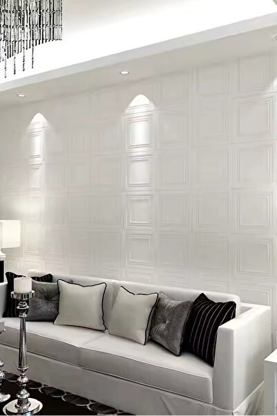 Bien Home 70x70cm Kare 3d Dekoratif Beyaz Yapışkanlı Köpük Duvar Kaplama Paneli-Tavan Kaplama