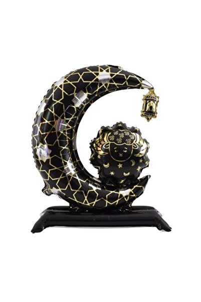 parti sürprizi Welcome Ramadan Black Footed Crescent Shaped Foil Balloon 1 Piece