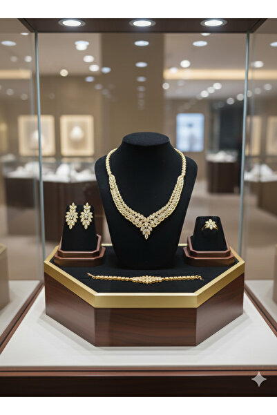 burjalmodah Royal Wedding Jewelry Set – Necklace, Earrings, Bracelet and Ring...