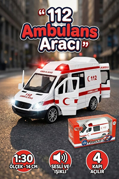 craftivio 1:30 Metal Çek Bırak Ambulans Sesli Işıklı 4 Kapısı Açılan Oyuncak ...
