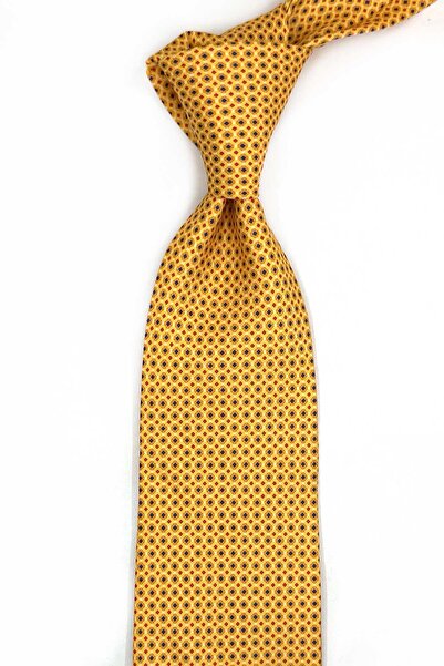 Kravatkolik Vignassa Style Yellow Dot Pattern Italian Silk Tie İk2276
