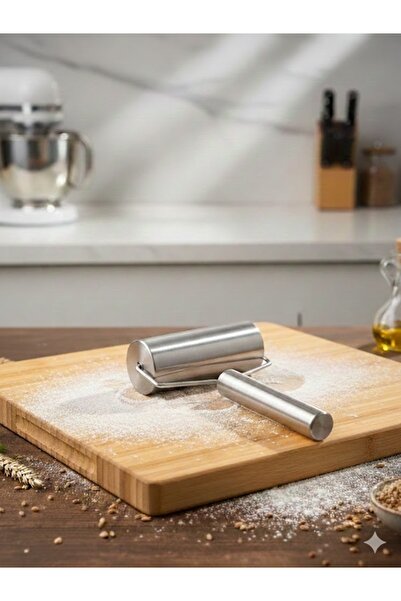 Carat Home Metal Saplı Rulo Hamur Açıcı Merdane Pürüzsüz Oklava Pizza Börek A...