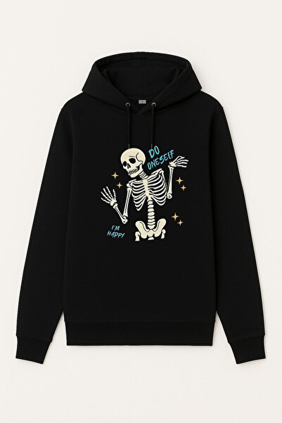 MODA سويت شيرت بقلنسوة من سكيتلت كورد كافد ب مطبوع باللون الأسود