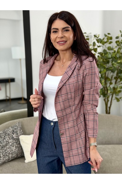 RAMONA BADESCU EXCLUSIVE Women's checked jacket – powder pink, modern cut