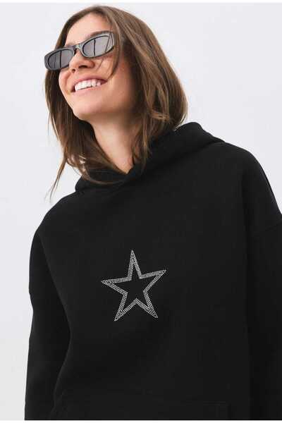 Flaubert Unisex Φούτερ με στάμπα Star Stroke Stone, Μαύρο φούτερ με κουκούλα,...