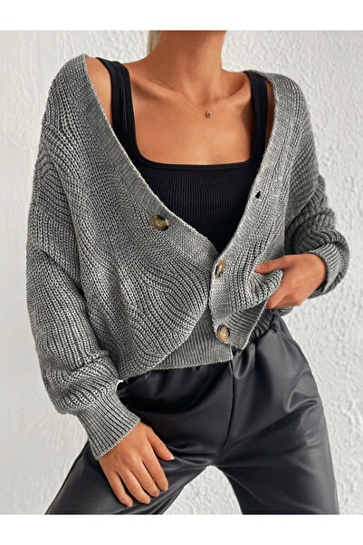 nedo7 Women's Long Sleeve Button Detail Knitwear Cardigan