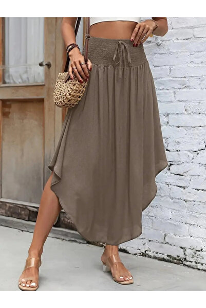 nedo7 Women's High Waist Asymmetrical Cut Detailed Sandy Skirt