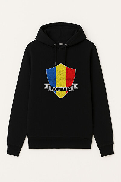 MODA رومانيا مطبوع سترة بقلنسوة سوداء