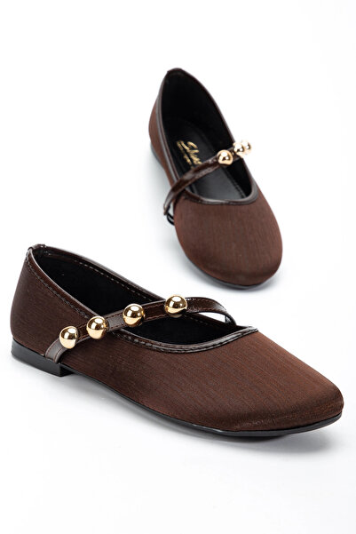 bakacstore Women's brown gold accessory chic shiny fabric ballet flats