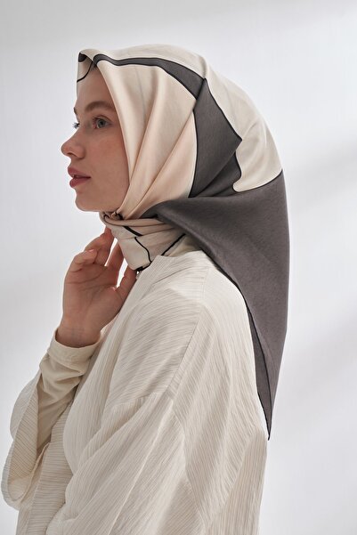 ARMANDA Eșarfă de mătase INAYA DESEN TWILL - BEJ - FUME