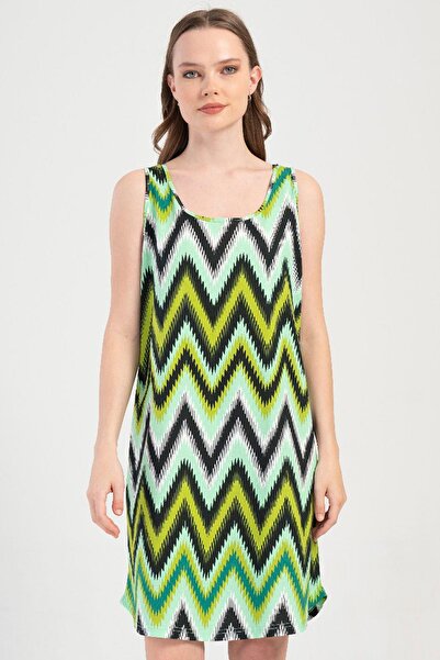 VİENETTA Women's Thick Strapped Patterned Comfortable Cut Mint Nightgown Tuni...