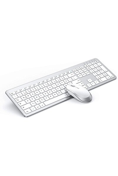 iClever Wireless Keyboard and Mouse Set Ergonomic Rechargeable – White/Silver