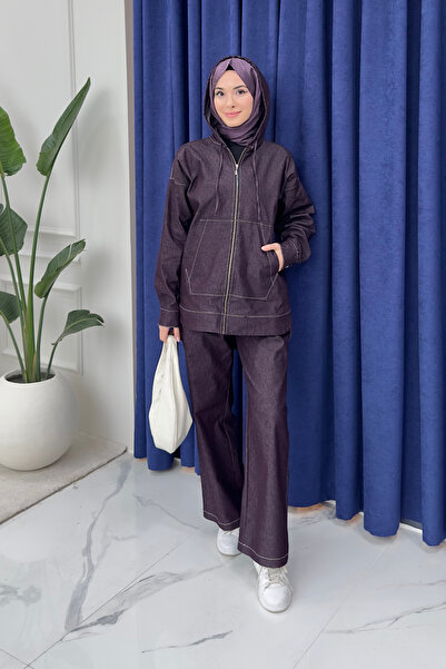 Tesettür Diyarı Σετ τζιν χιτζάμπ με κουκούλα Simon - Δαμασκηνί