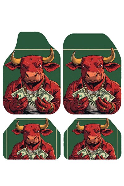 PATENTH BOĞA FİGÜRLÜ Desenli Dekoratif 4'lü Oto Paspas Takımı Tüm Araçlara Uy...