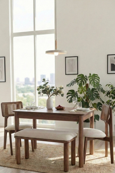 Woodenbend Elena Ceviz Ahşap Açılır Mutfak Masa Takımı 80x120 cm – Bench + 2 ...