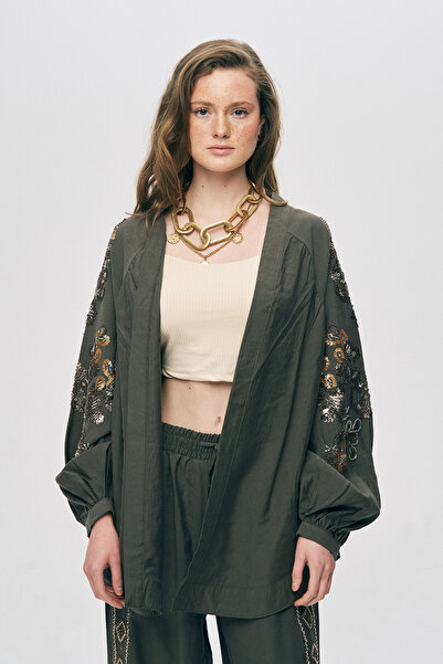 Orfeo Negro Kimono de lux din Liyosel O supradimensionat pentru femei, cu măr...