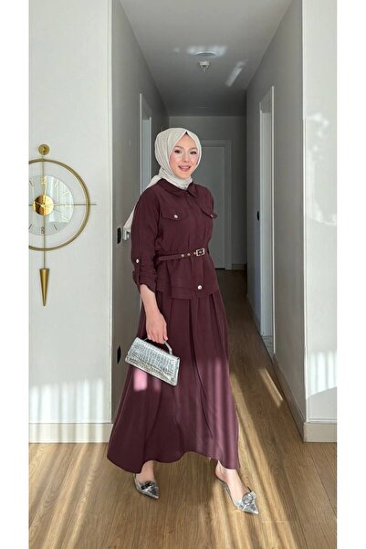 Molly Nelly Kadın Cebi Kapaklı Kermerli Etekli Rahat Takım