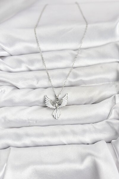 BSRE قلادة نسائية فضية اللون بتصميم طائر فينيكس (فولاذ 316L)