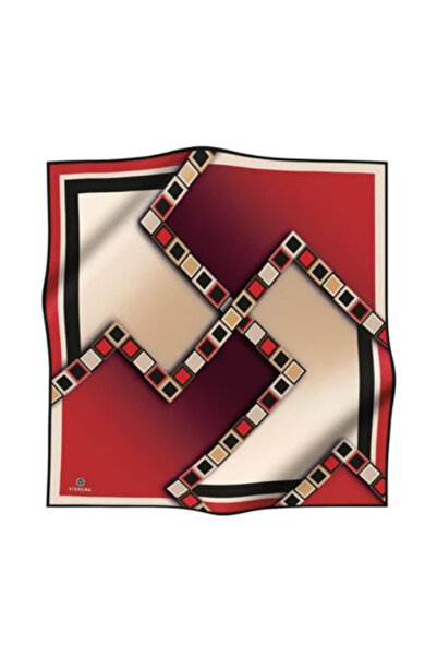 Vissona Eșarfă de mătase Tivil roșu-crem Dgn51004-0017-0003
