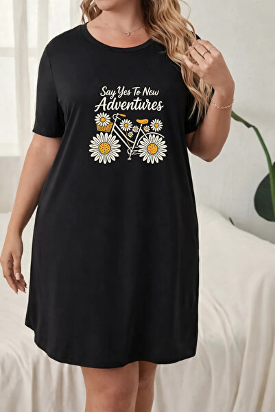 Pink Sky Rochie tricou cu mânecă scurtă pentru femei de mărime mare, cu decol...