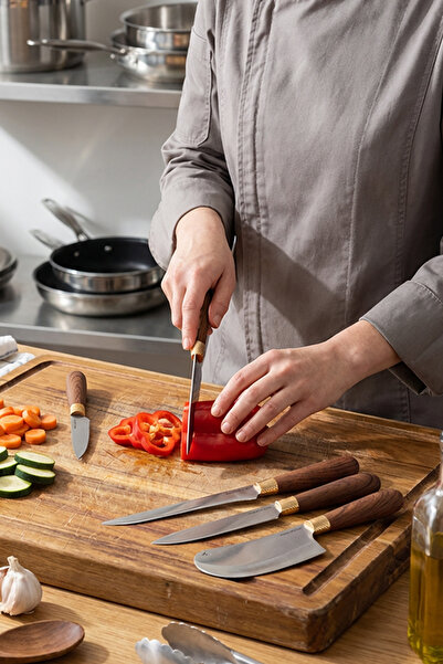 Masterchef 5 Parça Ahşap Görünümlü Saplı Bıçak Seti – Paslanmaz Çelik, Satırl...