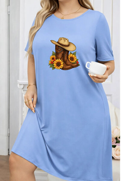 Pink Sky Rochie tricou cu mânecă scurtă pentru femei de mărime mare, cu decol...