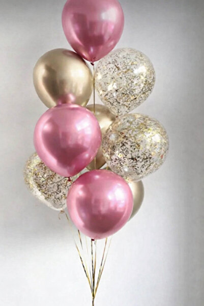 Çemrek Süs Parti Pink Gold Chrome Balloon Bundle 12 Pieces 12 Inch Balloons