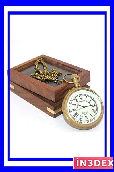 İN3DEX Antique Design Pocket Watch with Chain in a Wooden Box