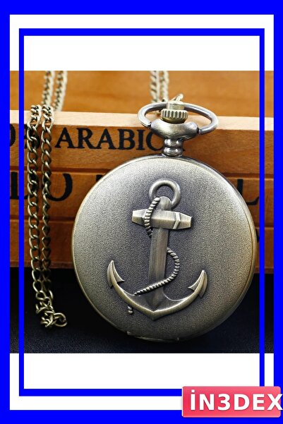 İN3DEX Vintage Design Pocket Watch with Chain, Nautical Themed Accessory