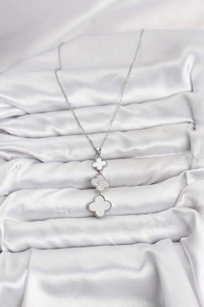 BSRE قلادة نسائية فضية اللون مزينة بحجر الزركون (فولاذ 316L)